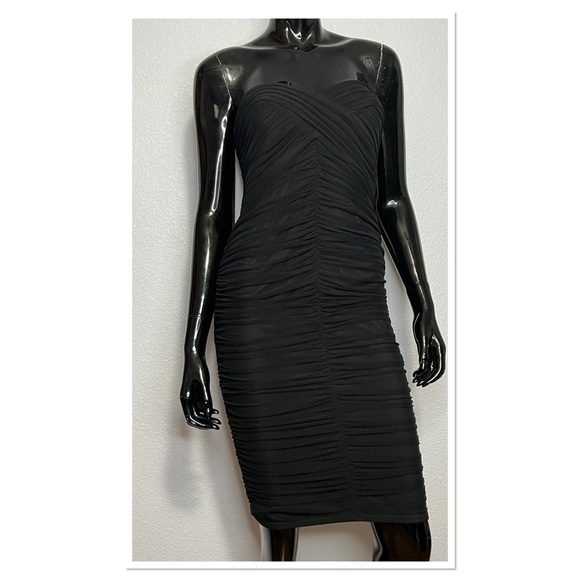 Tadashi Shoji Black Tulle/Mesh Ruched Bodycon Strapless Dress Sz XS - Picture 3 of 6